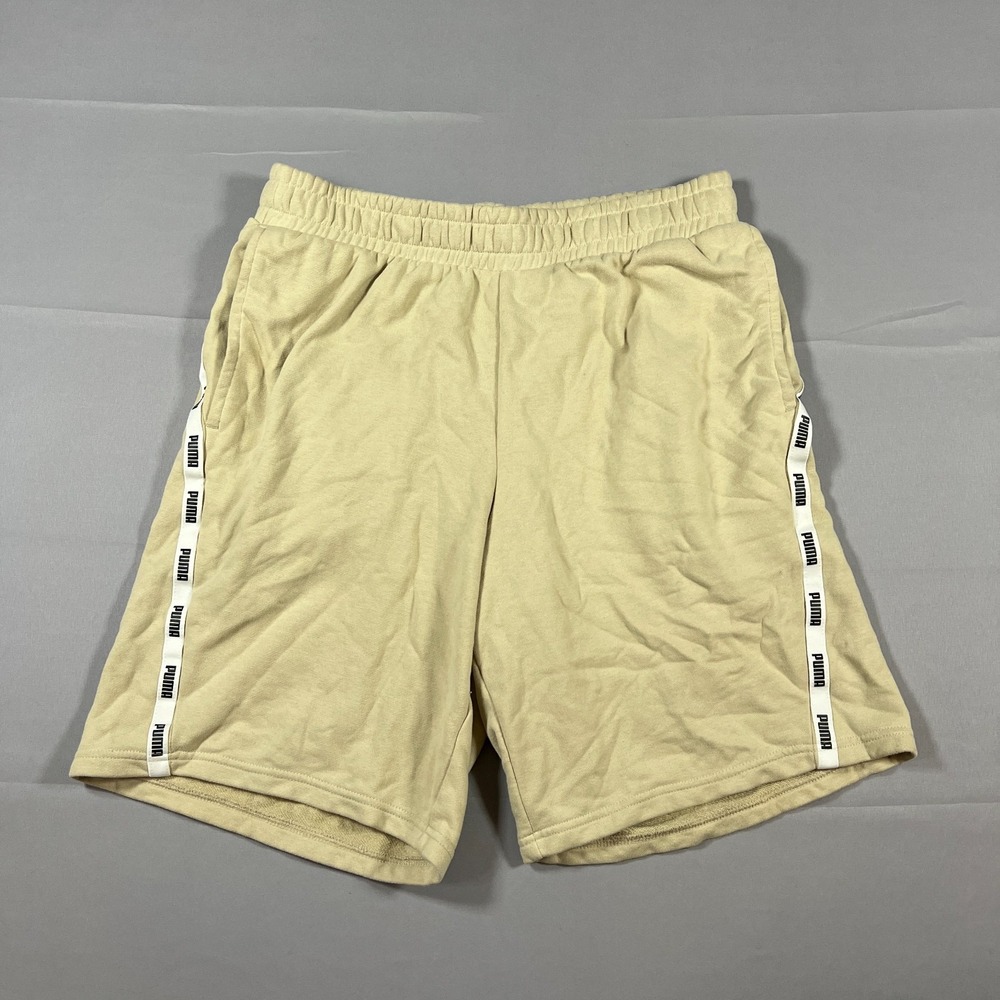Puma Running Shorts Mens Large Beige Logo Elastic Waistband Athleisure Workout